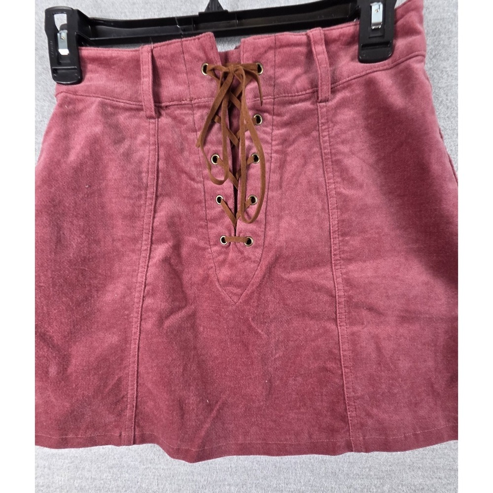 Forever 21 Faux Suede Look Mini Skirt XS Mauve Lace Up Boho Festival Western NEW